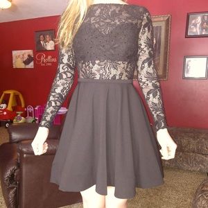 Black lace, long-sleeve formal dress